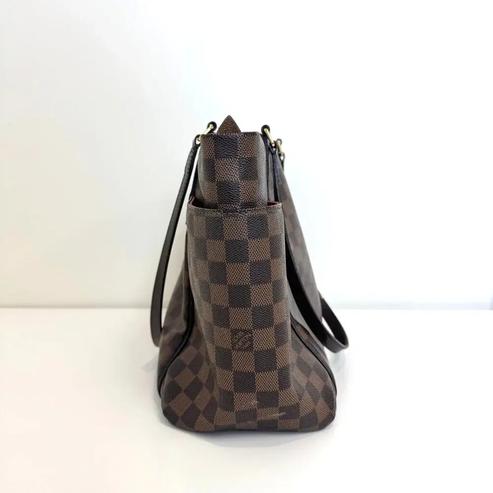 Louis Vuitton Damier Ebene Totally MM Tote Shoulder Bag Gold Zip Side Pockets LV